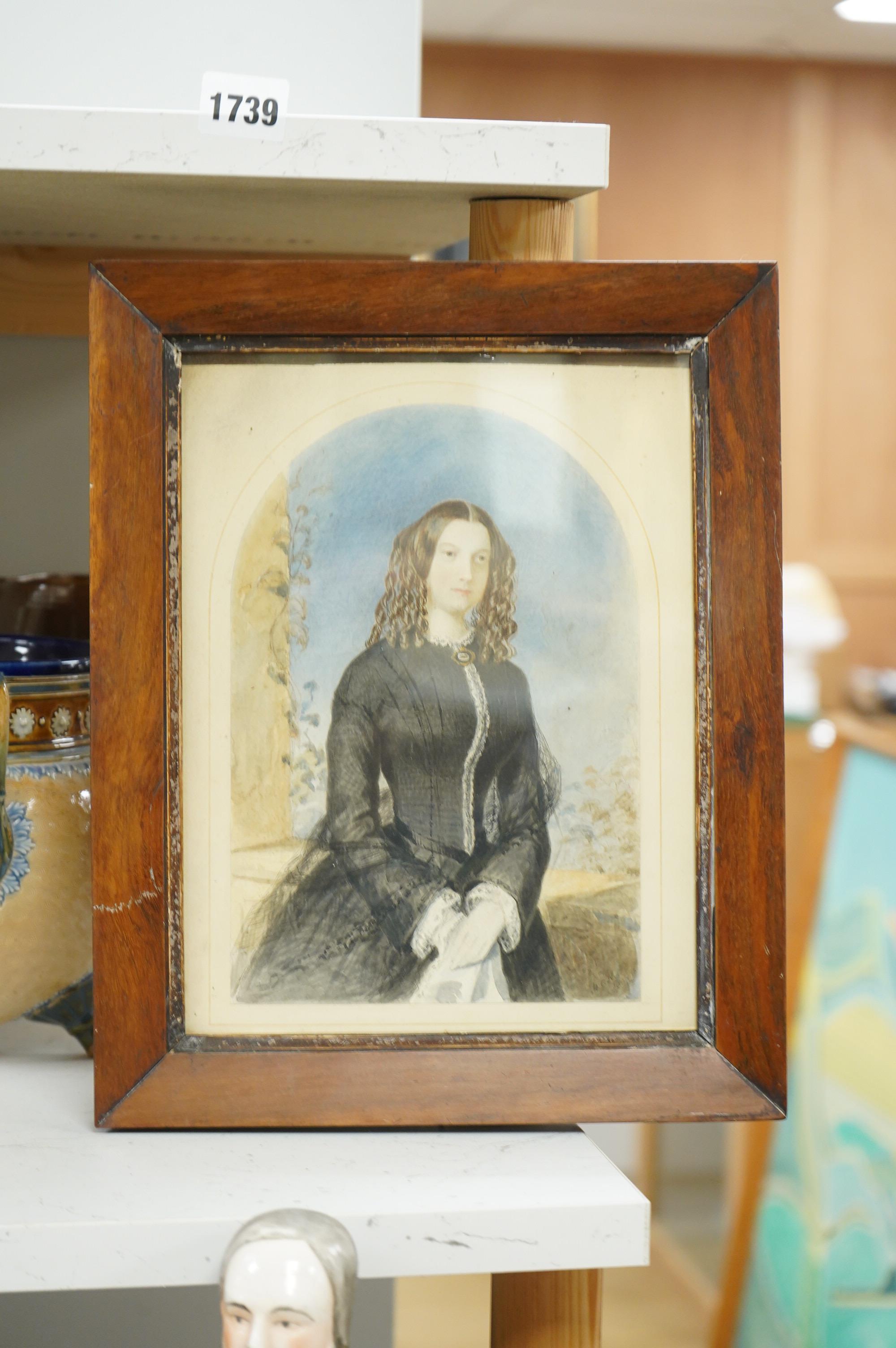 Early Victorian School, half length portrait of a lady, monogrammed and dated ‘51, watercolour, 25 x 15cm
